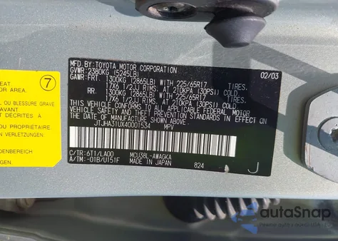 2004 Lexus Rx 330 из США, поврежденный, VIN JTJHA31UX40001534